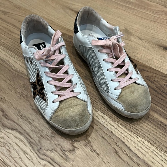 Golden Goose Super-Star with leopard star and black glitter heels. - Picture 1 of 4